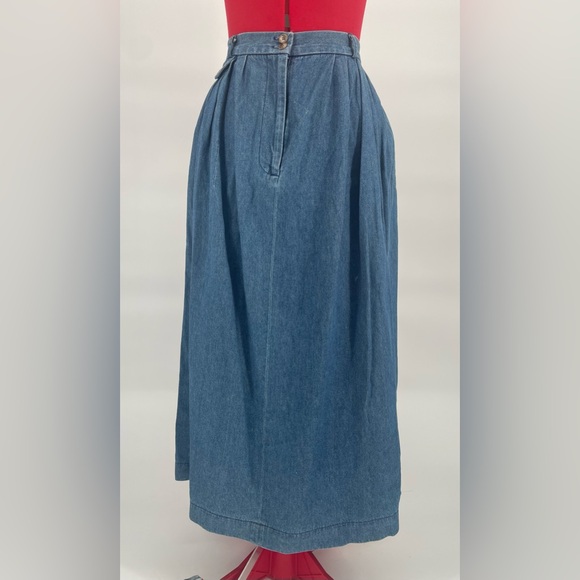 80s Vtg Preswick & Moore High Waist Denim Cotton Pleated Midi Skirt - Picture 4 of 13